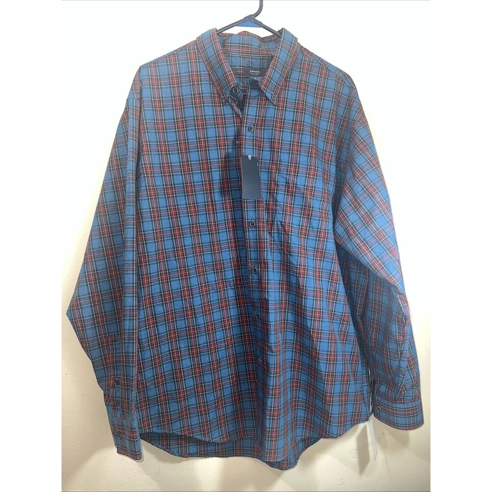 Arrow Men’s Cotton Blend Long Sleeve Button Up Blazer Plaid Poseidon Htr Size XL